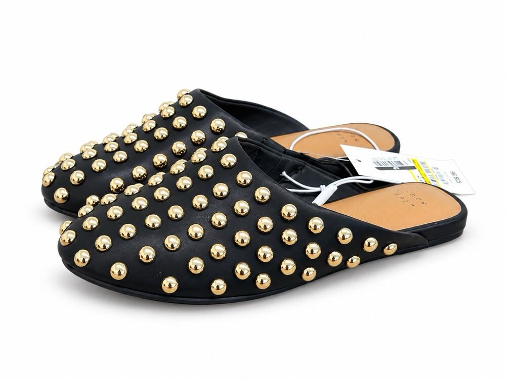 A New Day Women’s Size 6.5 Black Gold Studded Slip On Mule Flats NWT